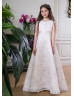 Cap Sleeves Ivory Lace Flower Girl Dress With Rose Lining Cap Sleeves Ivory Lace Flower Girl Dress With Rose Lining